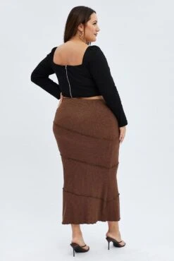 Brown Maxi Skirt Asymmetric Rib -You And All Fashion Store csl1235 81r brown 5