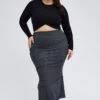 Grey Maxi Skirt Asymmetrical Rib