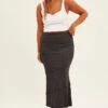 Grey Maxi Skirt Asymmetric Rib