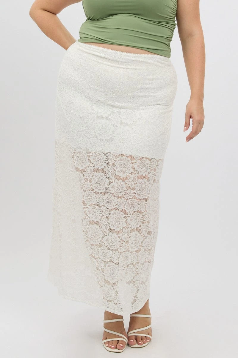 White Stretch Lace Maxi Skirt 2 White Stretch Lace Maxi Skirt - Image 2
