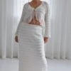 White Lace Maxi Skirt With Waist Trim