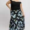Black Floral Elastic Waist Tiered Maxiskirt