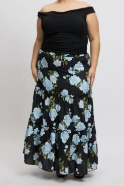 Black Floral Elastic Waist Tiered Maxiskirt -You And All Fashion Store csl17436 35a floral 3