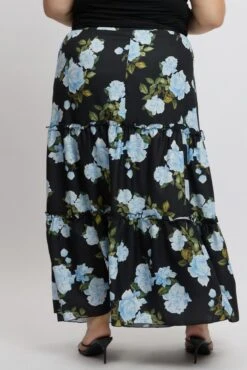 Black Floral Elastic Waist Tiered Maxiskirt -You And All Fashion Store csl17436 35a floral 5