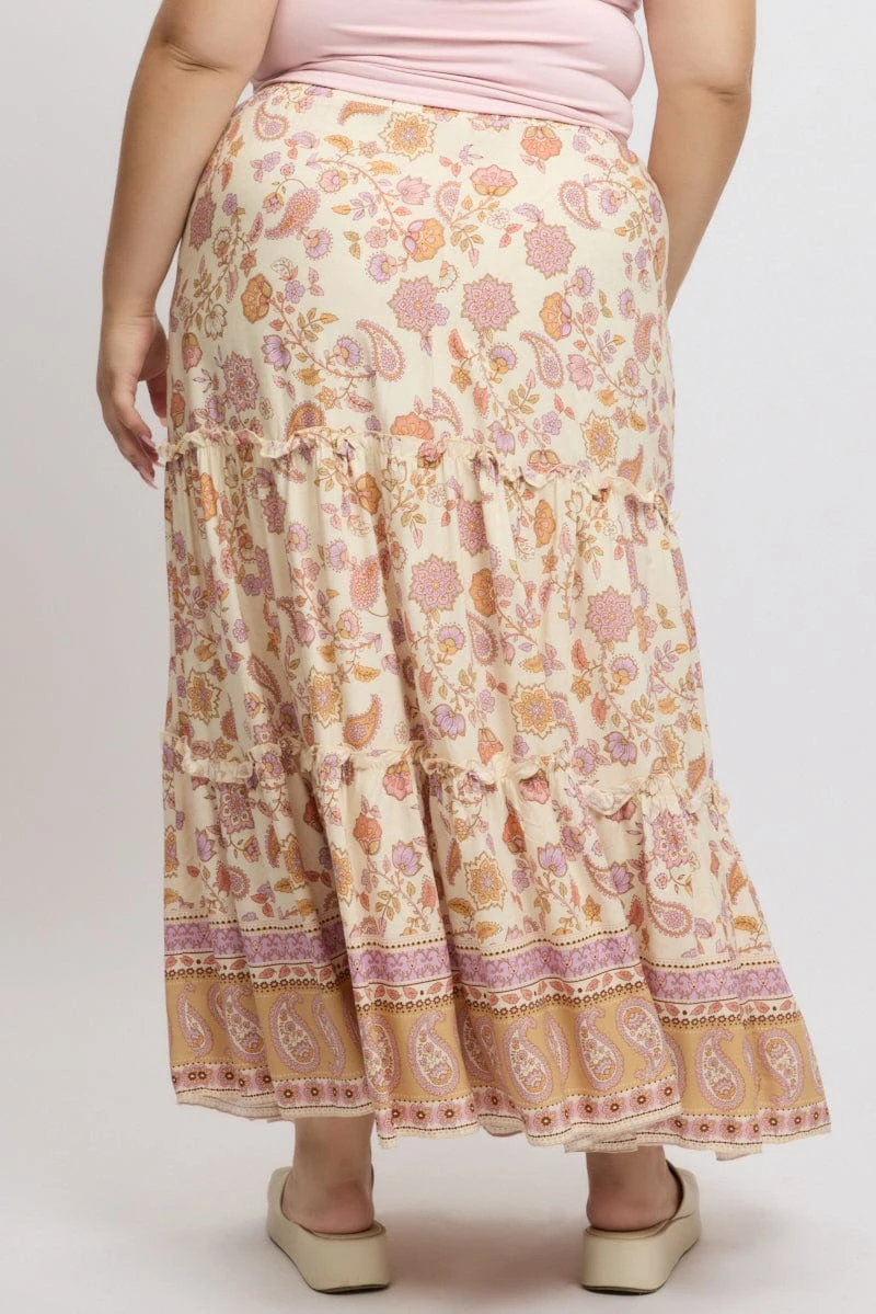 Beige Boho Tiered Maxi Skirt 5 Beige Boho Tiered Maxi Skirt - Image 5
