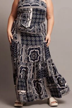 Blue Abstract Tiered Maxi Skirt -You And All Fashion Store csl2345d 47ab abstract 3