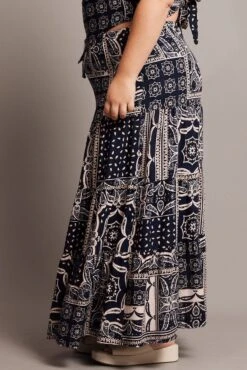 Blue Abstract Tiered Maxi Skirt -You And All Fashion Store csl2345d 47ab abstract 4