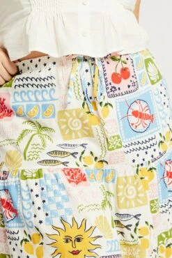 Multi Abstract Elastic Waist Linen Blend Tiered Maxiskirt -You And All Fashion Store csl2345j 47a abstract 6