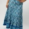 Blue Boho Elastic Waist Border Print Tiered Maxiskirt