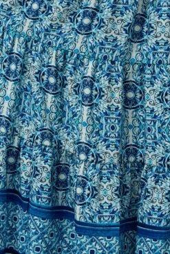 Blue Boho Elastic Waist Border Print Tiered Maxiskirt -You And All Fashion Store csl2345j 47ab boho 6