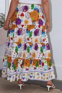Multi Abstract Tiered Elastic Waist Maxi Skirt -You And All Fashion Store csl2345jk 47a abstract 4