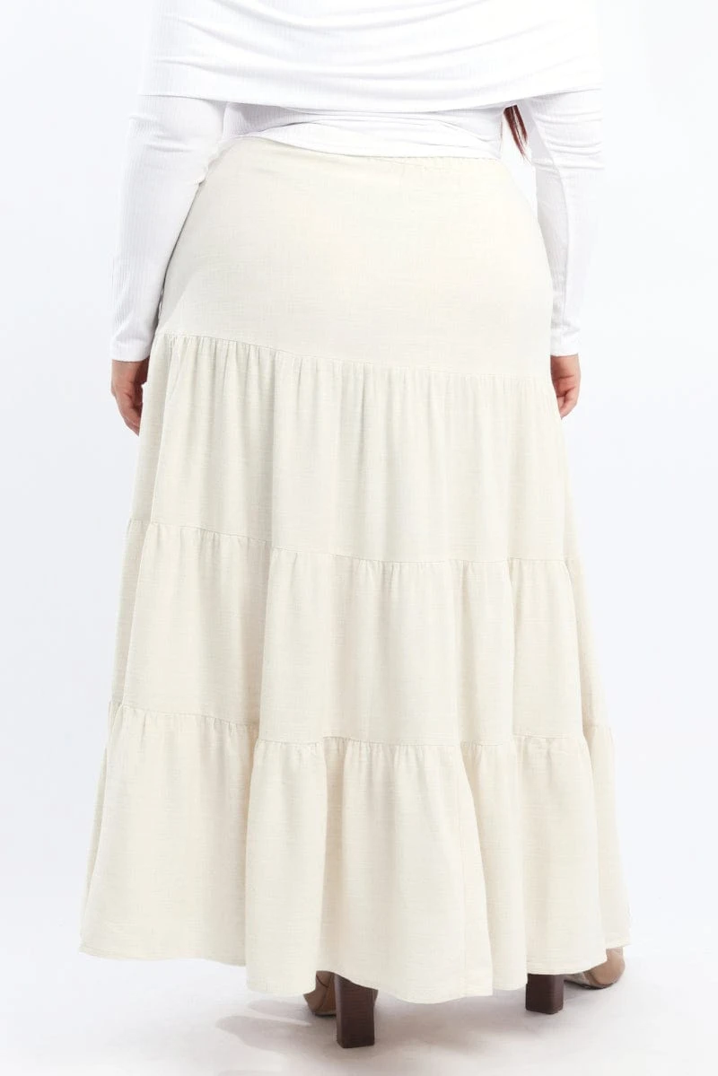 Beige Elastic Waist Tiered Linen Blend Maxiskirt 4 Beige Elastic Waist Tiered Linen Blend Maxiskirt - Image 4