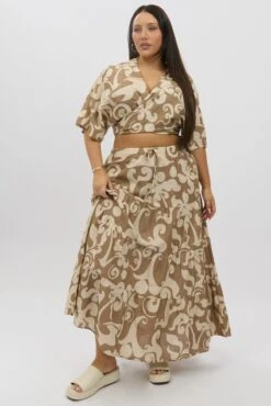 Beige Abstract Linen Blend Tiered Maxiskirt -You And All Fashion Store csl2345kx 47a abstract 3