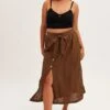 Brown Maxi Skirt Button Front Tie Waist