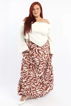 Brown Geo Linen Blend Tiered Maxiskirt -You And All Fashion Store csl25518 122a geo 3