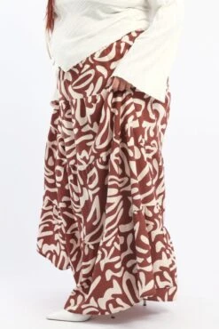 Brown Geo Linen Blend Tiered Maxiskirt -You And All Fashion Store csl25518 122a geo 4