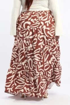 Brown Geo Linen Blend Tiered Maxiskirt -You And All Fashion Store csl25518 122a geo 5