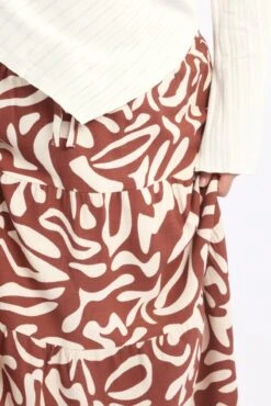 Brown Geo Linen Blend Tiered Maxiskirt -You And All Fashion Store csl25518 122a geo 6