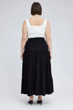 Black Maxi Skirt Tie Elastic Waist Textured -You And All Fashion Store csl25518 34ab black 5