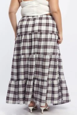 Red Check Tie Waist Tiered Maxiskirt -You And All Fashion Store csl25518a 122a check 4