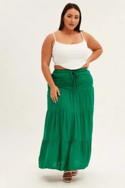 Green Maxi Skirt High Waist Tiered -You And All Fashion Store csl25518kx 34r green 3
