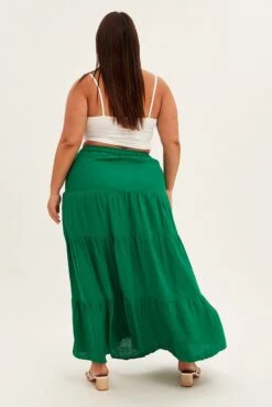 Green Maxi Skirt High Waist Tiered -You And All Fashion Store csl25518kx 34r green 5