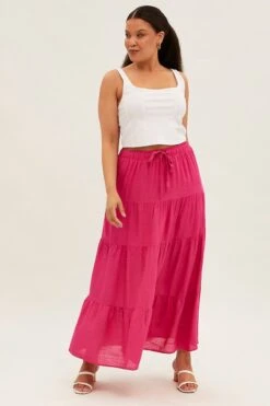 Pink Maxi Skirt High Waist Tiered -You And All Fashion Store csl25518kx 34rb hot pink 3