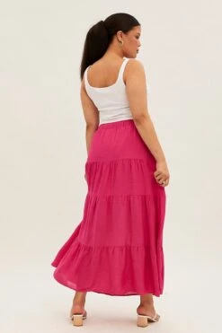 Pink Maxi Skirt High Waist Tiered -You And All Fashion Store csl25518kx 34rb hot pink 5