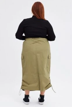 Green Maxi Skirt Parachute -You And All Fashion Store csl2622 84r khaki 3