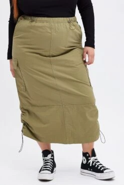 Green Maxi Skirt Parachute -You And All Fashion Store csl2622 84r khaki 5