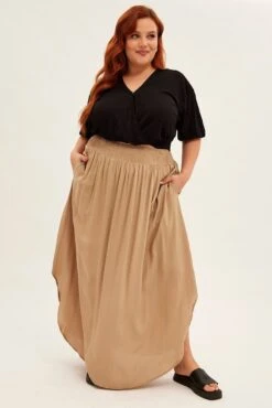 Green Maxi Skirt Shirred Waist -You And All Fashion Store csl31615 34ab khaki 3