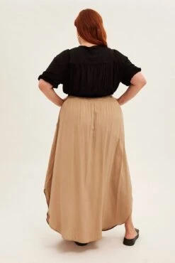 Green Maxi Skirt Shirred Waist -You And All Fashion Store csl31615 34ab khaki 5