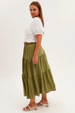 Khaki Maxi Skirt Elastic Waist Long Textured -You And All Fashion Store csl31753 42ab khaki 4