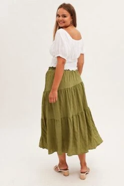 Khaki Maxi Skirt Elastic Waist Long Textured -You And All Fashion Store csl31753 42ab khaki 5