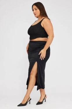 Black High Split Long Skirt Jersey -You And All Fashion Store csl32209 84a black 4