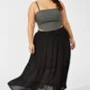 Black Shirred Waist Tie Maxi Skirt