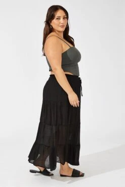 Black Shirred Waist Tie Maxi Skirt 9 Black Shirred Waist Tie Maxi Skirt -You And All Fashion Store csl32229 81ab black 4