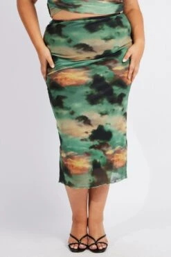 Green Abstract Mesh Bodycon Long Skirt -You And All Fashion Store csl32241bx 84a abstract 3
