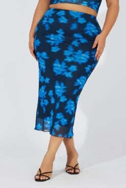 Blue Abstract Mesh Midaxi Skirt -You And All Fashion Store csl32241dx 84a abstract 3