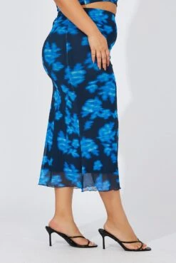 Blue Abstract Mesh Midaxi Skirt -You And All Fashion Store csl32241dx 84a abstract 4