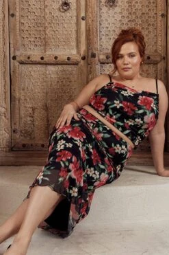 Black Floral Straight Mesh Long Skirt -You And All Fashion Store csl32241x 84a floral 3