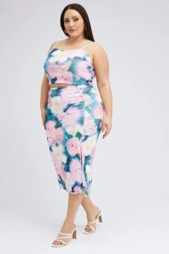 Multi Abstract Midi Skirt Bodycon Side Split -You And All Fashion Store csl32248x 84a abstract 3