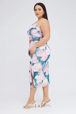 Multi Abstract Midi Skirt Bodycon Side Split -You And All Fashion Store csl32248x 84a abstract 4