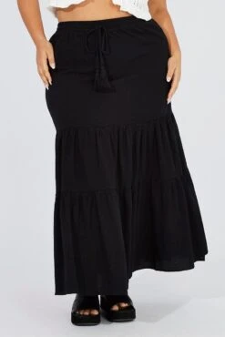 Black Maxiskirt Tassel Tie Side Splits -You And All Fashion Store csl32280 34a black 3