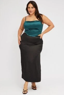 Black Satin Split Maxi Skirt -You And All Fashion Store csl32290 33a black 3