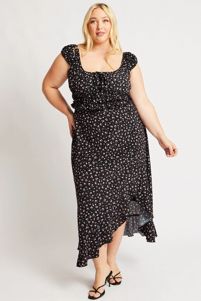 Black Ditsy Frill Maxi Skirt 2 Black Ditsy Frill Maxi Skirt - Image 2