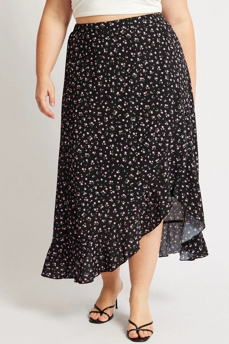 Black Ditsy Frill Maxi Skirt 3 Black Ditsy Frill Maxi Skirt - Image 3