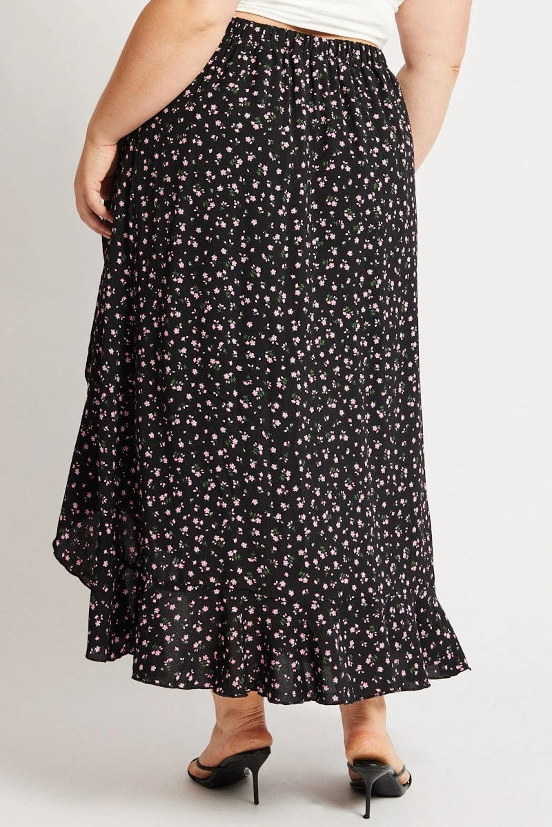 Black Ditsy Frill Maxi Skirt 5 Black Ditsy Frill Maxi Skirt - Image 5