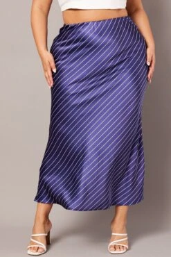 Blue Stripe Pinstripe Bias Satin Skirt -You And All Fashion Store csl32418 47ab stripe 3