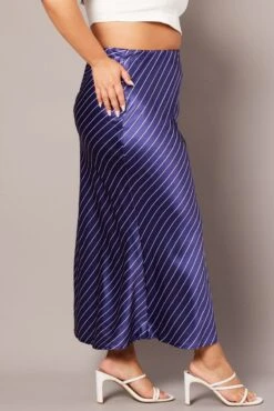Blue Stripe Pinstripe Bias Satin Skirt -You And All Fashion Store csl32418 47ab stripe 4